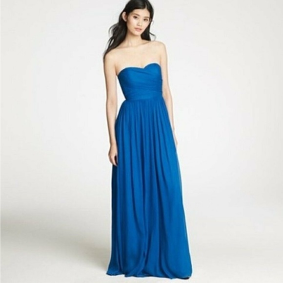 STUNNING NWT J Crew Matisse Blue silk chiffon strapless gown size 0 - Picture 1 of 15